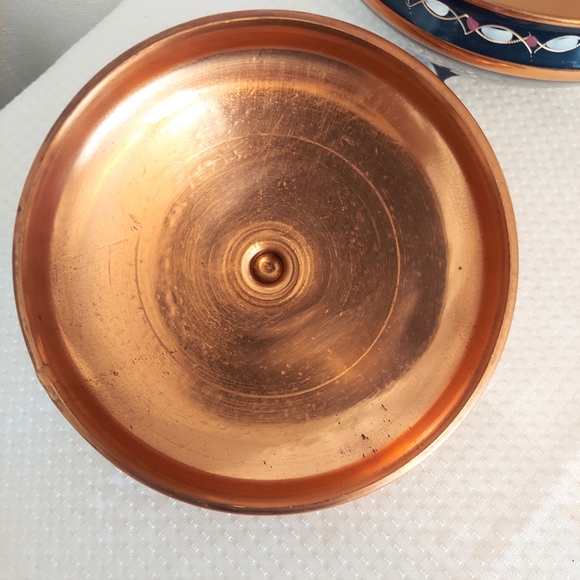 Vintage Copper Container W Lid Enamel Metal Round Floral Turkey - Picture 7 of 10